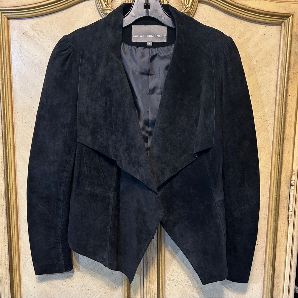 BOD & Christensen Black Suede Leather Waterfall Jacket